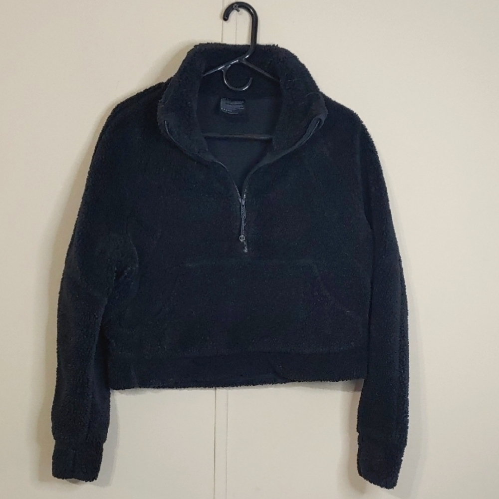 Lululemon Scuba Half Zip Sherpa Oversized Black Crop Sweatshirt Womens Size XS/S
